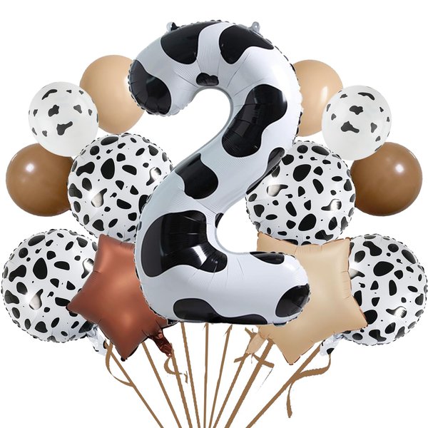 Cow Print Birthday Party Balloons,40 Inch Big Cow Print Mylar Foil Number 2 Balloon for Kids 2nd Birthday Party Supplies,Cow Themed Western Cow Print Balloons Party Decoration