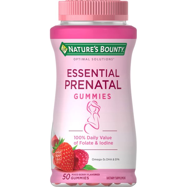 Nature's Bounty Essential Prenatal Gummies, Folic Acid and Iodine, Omega 3 and DHA, 50 Count