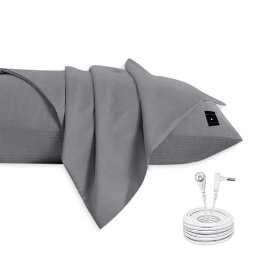 NHIDKU Organic Grounding Sheet 10% Silver for Bed Sleeping Therapy with Connection Cord,Grounding Sheets with Grounding Cord (Grey, 20 * 30 inch/Queen Pillowcase)
