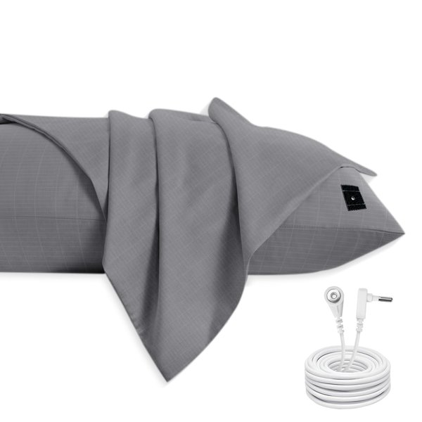NHIDKU Organic Grounding Sheet 10% Silver for Bed Sleeping Therapy with Connection Cord,Grounding Sheets with Grounding Cord (Grey, 20 * 30 inch/Queen Pillowcase)