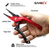 SAMSFX Aluminum Fishing Pliers Hook Remover Braid Line Cutter with Coiled Lanyard and Sheath, Fly Fishing Knot Tying Tool & Retractors (Gray & Red Handle-7'' Split Ring Nose, Fishing Knot Tying Tool)