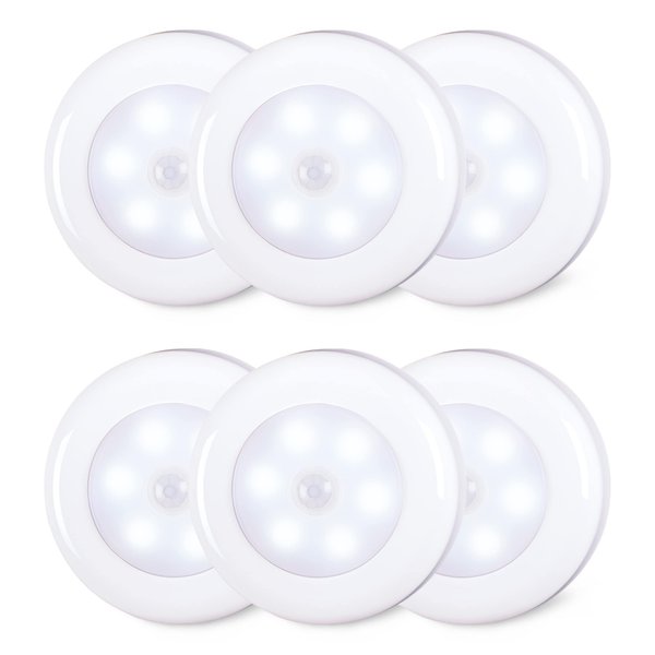 STAR-SPANGLED 6 Pack 2.8” Motion Sensor Lights Indoor AAA Battery Operated, Stick on LED Puck Light for Stairs, Under Cabinet, Closet, Cool White