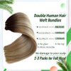 Weft Hair Extensions Human Hair, 16 inch 100g Sew in Hair Extension Real Human Hair, Balayage Ash Brown to Blonde Highlights Remy Human Hair Extensions, Hand Tied Weft Hair Extensions