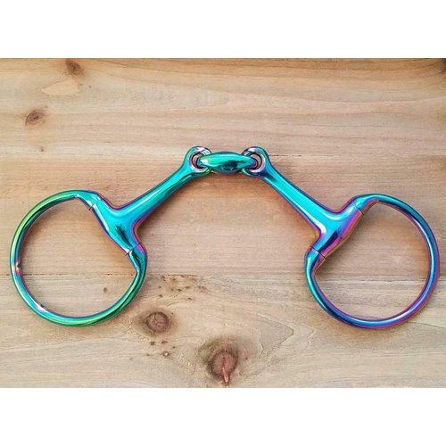 Lift Sports Horse Snaffle Bit Loose Ring Egg Butt Hanging Cheek Rainbow Multi Color with Lozenge Fat Multiple Size Tack Equestrian Shows (5 Inch, Egg Butt Oval Link)