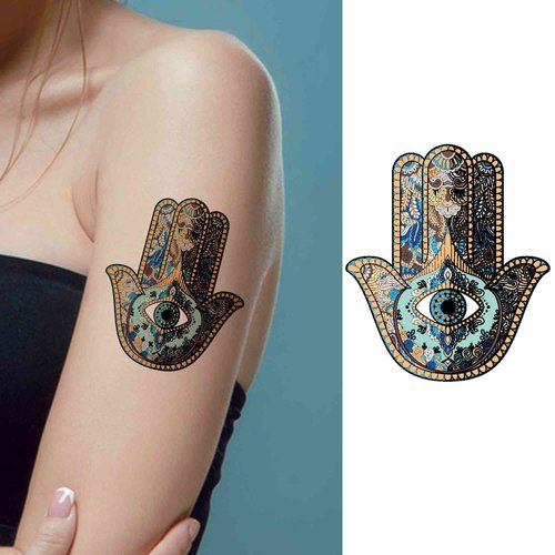 Dopetattoo 6 sheets Temporary Tattoos Eye Hamsa Hand Symbol Hand Fatima Sign for Men Temporary tattoo for Women Neck Arm Chest for Woman