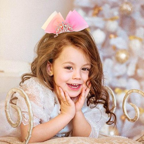 Bartosi Bow Hair Clips Pink Bow Hair Barrettes Blue Hair Bows Clip Princess Mini Birthday Crown Hair Styling Accessories for Girls and Kids (Pack of 2)