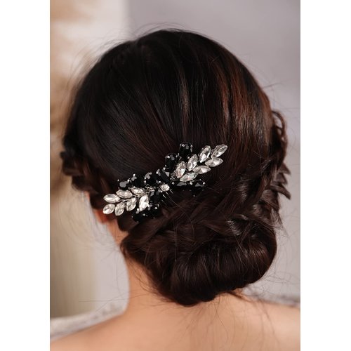 BERYUAN Crystal Rhinestone Hair Comb Bridal Side Combs Wedding Hair Accessories with Rhinestone Crystal Bridal Hair Piece for Wedding Women and Girls (black)