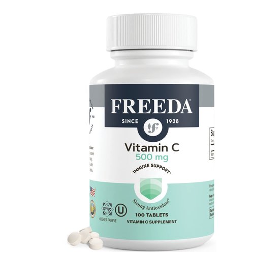 FREEDA Vitamin C - Vegan Vitamin C 500mg - Kosher - Powerful Antioxidant Immune Support - Easy to Swallow Vitamins C Tablets as Ascorbic Acid - Pure Vitamin C 500 mg - Vit C Supplement (100 Count)
