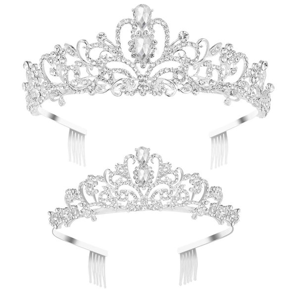FRCOLOR Crystal Tiara Crowns For Women 2 Pack Tiaras For Girls Elegant Princess Crown With Comb Wedding Bridal Birthday Prom Party Rhinestone Tiaras Crown Headband