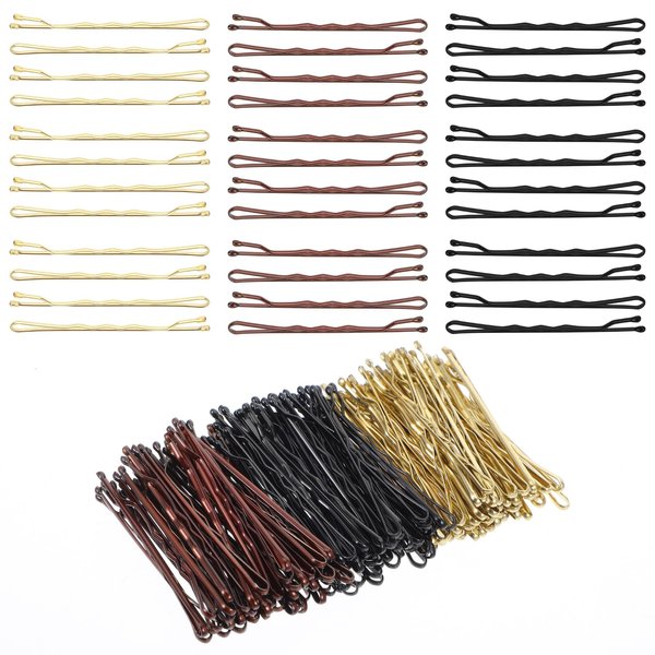 AOZUO 150 Pcs Bobby Pins Set,1.96 Inch Brown Blonde Black Small Bobby Pins Gold Mini Hair Pins Wavy Metal Hair Clip Hairpins for Women Gilr Kids Buns Long Straight Curly Hair All Hair Types (5cm)