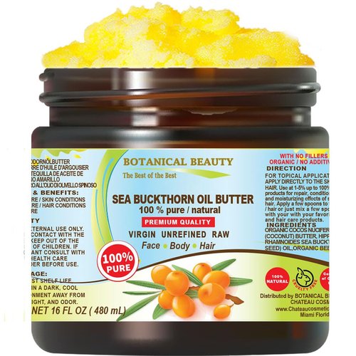 Botanical Beauty SEA BUCKTHORN OIL BUTTER Pure Natural Virgin Unrefined RAW 16 Fl. Oz.- 480 ml for FACE SKIN BODY HAIR NAILS, Vitamin C