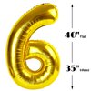 40 Inch Gold Mylar Foil Number 6 Birthday Balloon, Digital Balloons for 6 16 Boy Girl Party Decorations Supplies, Big Helium Balloon Numbers for 26 36 46 60 66 Men Women Anniversary