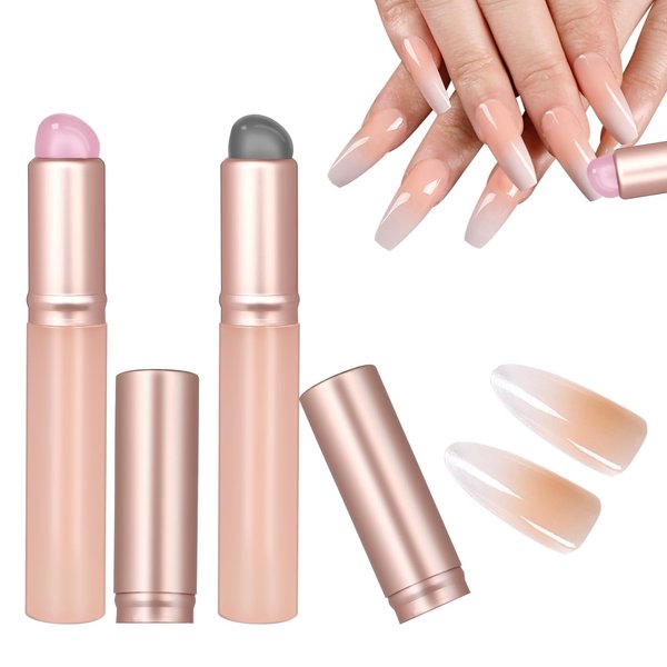 2PCS Ombre Nail Brush, Reusable Silicone Nail Gradient Brush Tools, Nail Painting Ombre Brushes, Nail Art Brushes for Ombre Nail, Gel Polish, Chrome Nail, Manicure DIY Tool