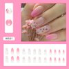 24Pcs Almond Press on Nails Medium Cute Flowers Fake Nails Spring Pink Gradient False Nails Glossy Full Cover Acrylic Nails Reusable Natural Stick on Nails with Glue for Women DIY Manicure Decoration