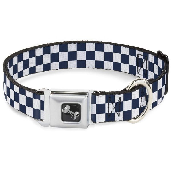Buckle-Down 16-23" Checker Sapphire Blue/White Dog Collar Bone, Wide Medium