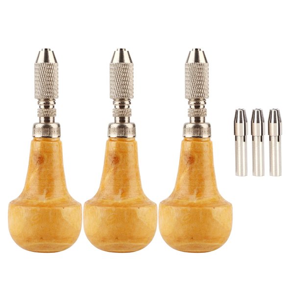 3 Set Hand Chucks Jewelry Making Pin Vise Wooden Handles Pear Shape Graver Handle Pin Vise Hand Drill Wooden Handle for Stone Setting Graver Replacement