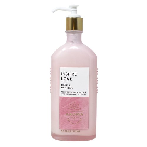 Generic Bath and Body Work Aroma Inspire Love ROSE & VANILLA 2 Pack Moisturizing Body Lotion Bundle - 6.5 fl ozz / 192 mL each, pink
