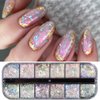 Holographic Opal Nail Art Glitter Flakes Powder Aurora Iridescent Pigment Ice Crystal Mermaid Paillettes Sparkly Sequins Design for Manicure Decoration Accessories 12 Grids