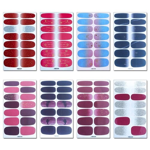 WOKOTO 20 Sheets Full Wraps Nail Art Polish Stickers Strips Set with 1Pc Nail File Gradient Adhesive Nail Decals Design Manicure Tips