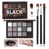LingHaoLH Black Grey Smoky Eyeshadow Palette,15 Colors Matte Shimmer Pigmented Eye Shadow Makeup Palette Set with 3 Eyeshadow Brushes,Glitter Eyeshadow Makeup Palette for Daily Halloween Goth Makeup