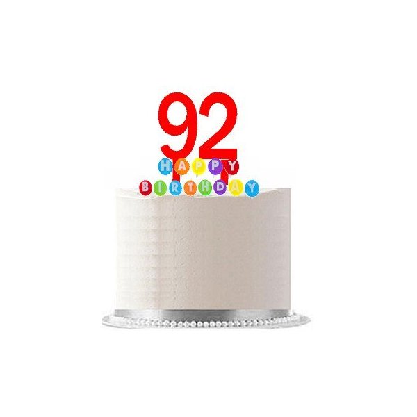 Item#092WCD - Happy 92nd Birthday Party Red Cake Topper & Rainbow Candle Stand Elegant Cake Decoration Topper Kit