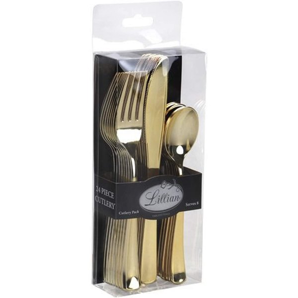 Lillian Tablesettings Premium Polished Plastic Cutleries, Full Size, Gold