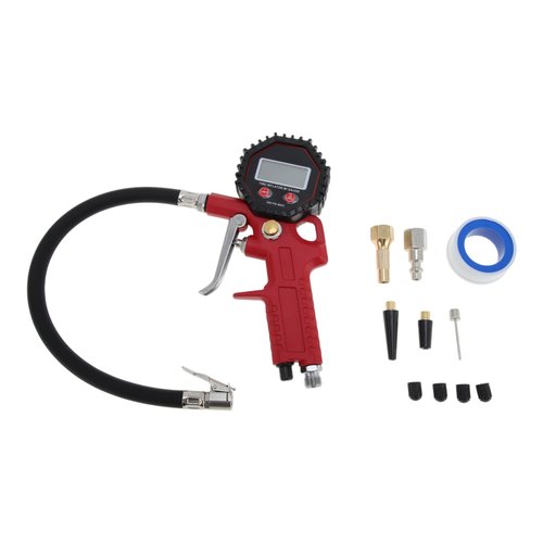 REPAIROCK Digital Display Tire Pressure Gauge 3-200PSI Regular Air Pressure Gauges for Tire with Hose Red 1 Set