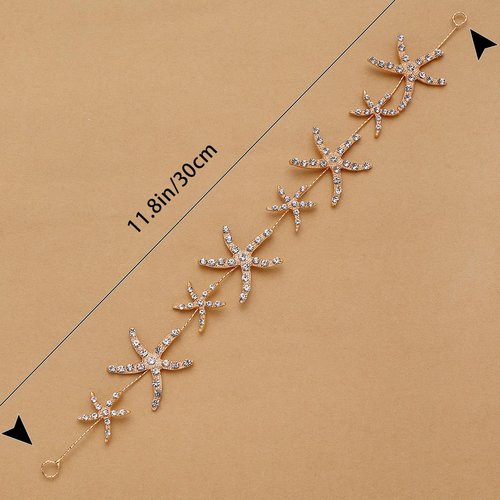 Ainvhh Mermaid Starfish Headband Rhinestone Bridal Hair Accessories Star Headpiece with Hair Clip Beach Wedding Hair Accessories for Brides and Bridesmaids (Gold)