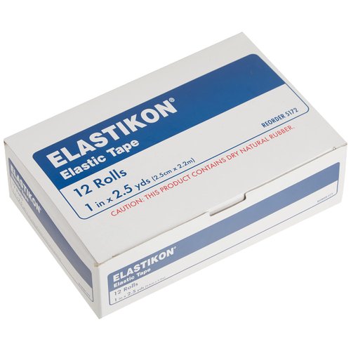 Johnson & Johnson Elastikon Elastic Tape, 1" x 2.5 Yards, (1" x 5 Yards Stretched), Reliable Compression for Support of Sprains, Strains, and Muscle Injuries, Case of 12 Rolls
