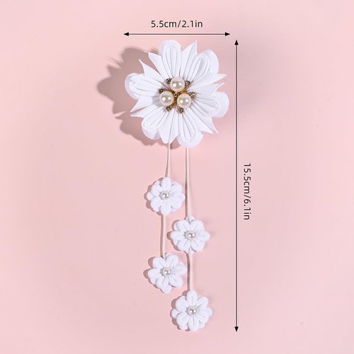 White Flower Hair Clips Cute Flower Tassels Hair Clip White Pearl Jewel Hairgrips Design Fashion Floral Girl Bow Alligator Clips Hair Decoration for Women Girl 2Pcs (White flower Tassels)
