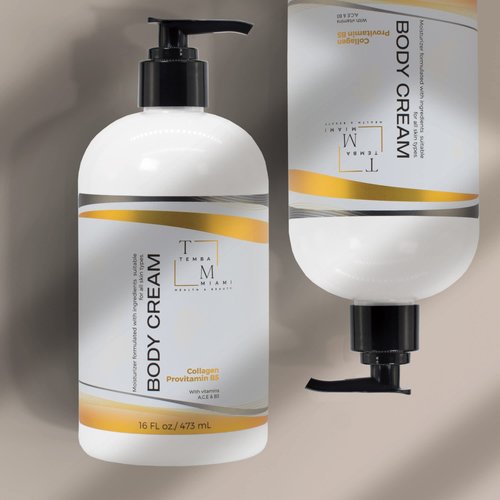 TEMBA MIAMI BODY & HAND CREAM Moisturizer, ANTI-AGING Body Cream, Non Greasy For ALL SKIN TYPES, With COLLAGEN & SHEA BUTTER, White, 16 Oz.