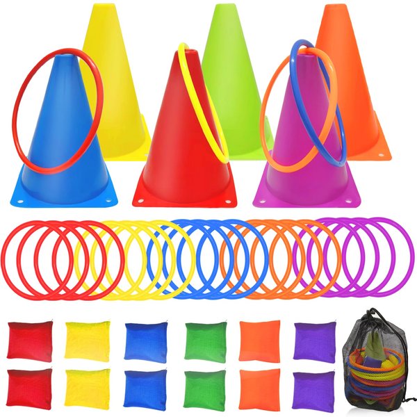 ailixinda 3 in 1 Carnival Games Set,39PCS Soft Plastic Cones Cornhole Bean Bags Ring Toss Game,Carnival Combo Set Toss Games for Kids Adult Birthday Party Indoor Outdoor Games Supplies,Yard Lawn Games