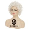 Baruisi Short Curly Cream White Wigs for Women Synthetic Natural Curly Layered Halloween Cosplay Wig