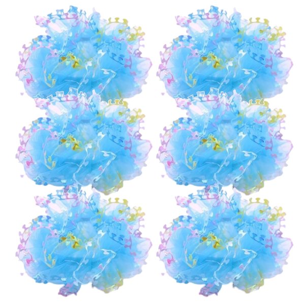 6 Pack Dance Lacing Bun Net Tuck Organza Hair Scrunchies for Girls Rich Tones Bun Covers Mesh String Headdress Ties Ponytail Bun Holders Hair Donut for Performance,Dance,Cheer,Party (Blue)