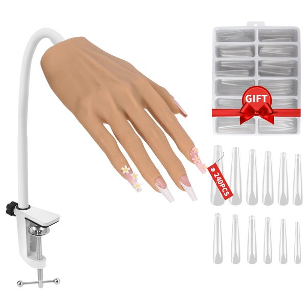 LIONVISON Practice Hand for Acrylic Nails, Realistic Silicone Nail Hand Practice, Flexible Fake Nail Mannequin Training Hand for Nail Practice, Acrylic Nail Art Practice Tool (with Visible Joints)