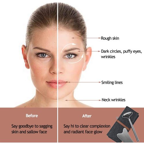 Face Roller and Gua Sha Set - Stainless steel Mini Eye Roller set, Face Massager for Wrinkles, Anti Aging Facial Roller - Authentic, Durable, Noiseless Design