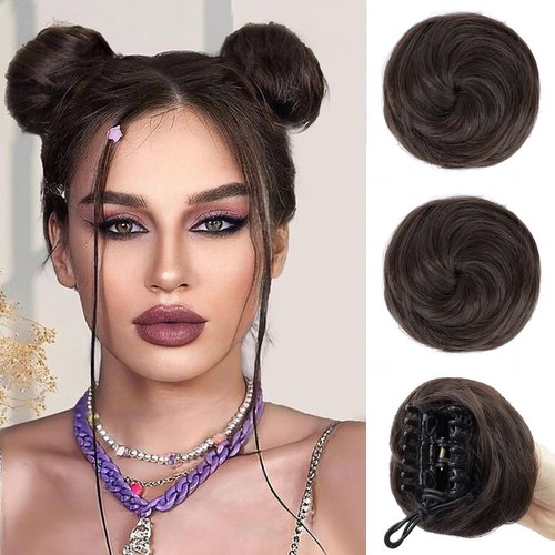 HANYUDIE Space Buns Hair Pieces Claw Clip in Hair Bun Mini Bun Hair Scrunchies Extension for Women Girls 2PCS 6#