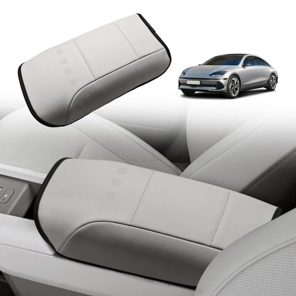 BestEvMod for Ioniq6 Center Console Armrest Pad Cover Morse Code Design Extra Soft Microfiber Leather Waterproof Protector Seat Compatible with 2023 2024 Hyundai Ioniq 6 Accessories (White)