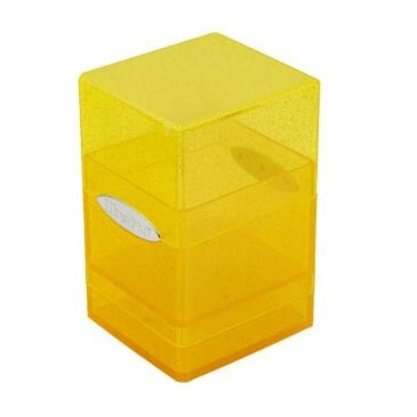 Ultra Pro - Glitter Yellow Satin Tower Deck Box: Compact, Secure & Durable Glitter Finish, Holds 100+ Cards, Snap-Fit Locking, Protects Collectible Cards, Sports Cards & Gaming Cards
