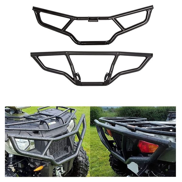 ECOTRIC Front/Rear/Front & Rear Brush Guard Bumper 2Pcs Compatible with 2014-2023 Polaris Sportsman 450 570 Black Steel Bumper Protector (Front & Rear You May Receive Multiple Packages)