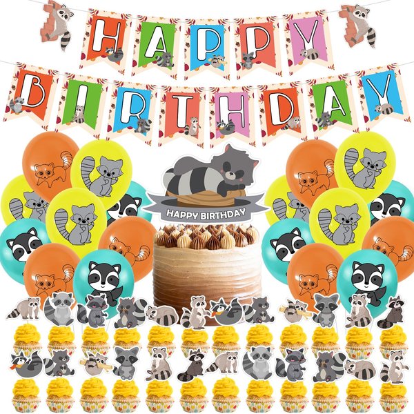 Raccoon Party Decorations Cute Animals Birthday Party Supplies Includes Raccoon Birthday Banner Cake Topper Cupcake Toppers Balloons For Woodland Raccoon Birthday Party Baby Shower Decorations