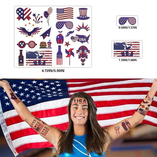 Fourth of July Decorations Temporary Tattoos, Red White and Blue Party Supplies Favors for 4th of July, USA, America, Memorial Day, Independence Day, Labor Day