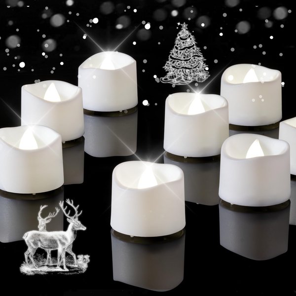 Homemory Pure White Flameless LED Tea Lights Candles, 200+Hour Battery Operated Fake Electric Votive Candles TeaLights for Christmas, DIY Mood Lighting, Party, Holiday, Funeral, Home Decor, 12-Pack