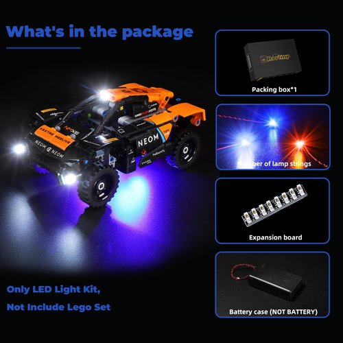 Rorliny LED Light Kit for Lego-42166 NEOM McLaren Extreme E Race Car, Lighting Set Compatible with Lego-42166 NEOM McLaren Extreme E Race Car Building Blocks Model (Lights Only, No Lego Set)