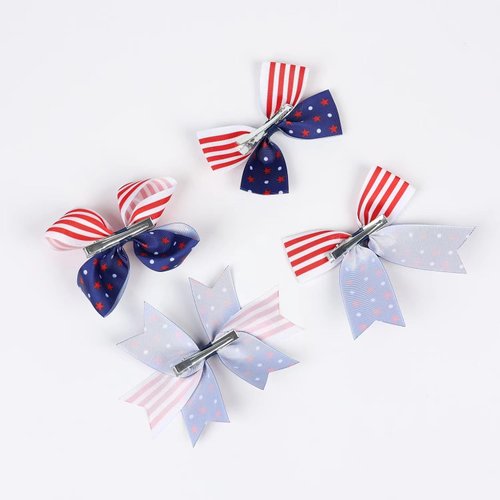 BOENBE LOVED 2Pcs American Flag Boutique Bow Jewelry Knot Fourth of July Hair Accessories July 4 Independence Day Patriotic Crocodile Hair Clips (TypeA)