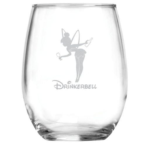 Drinkerbell - 15 oz Tinkerbell Fairy Wine Glass - Dishwasher Safe - Funny Gag Birthday Christmas Present - Movie Themed Gifts - 21st Birthday- Pixie Dust - Peter Pan Fan - Gift for Her - Mom or Sister