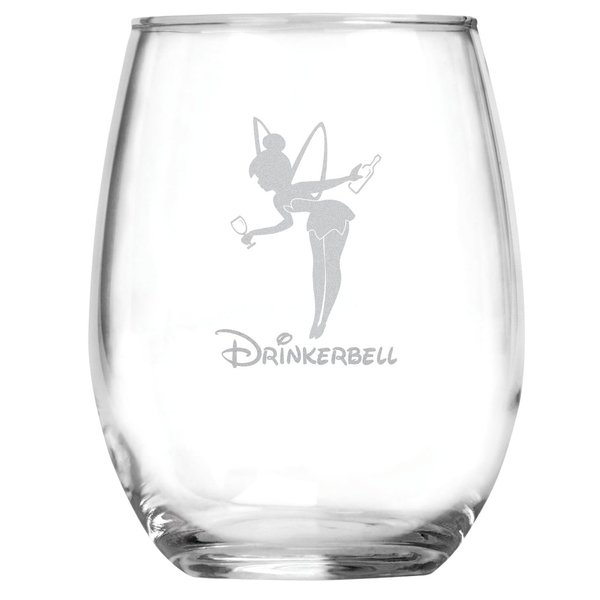 Drinkerbell - 15 oz Tinkerbell Fairy Wine Glass - Dishwasher Safe - Funny Gag Birthday Christmas Present - Movie Themed Gifts - 21st Birthday- Pixie Dust - Peter Pan Fan - Gift for Her - Mom or Sister