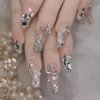 Hkanlre Bling Butterfly Press on Nails Long Silver Fake Nails Tips Full Cover False Coffin Nails for Women and Girls 24PCS