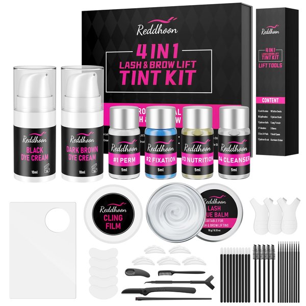 Upgraded Lash Lift Kit & Brow Lamination Kit 4 IN 1, Instant Eyebrow Lamination Kit for Trendy Fuller, Quick Curling Perming & Voluminous Lashes with All Tools, Eyelash Perm Kit for Salon & Home Use