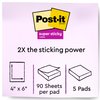 Post-it Super Sticky Notes, 4x6 in, 5 Pads, 2x the Sticking Power, Canary Yellow, Recyclable